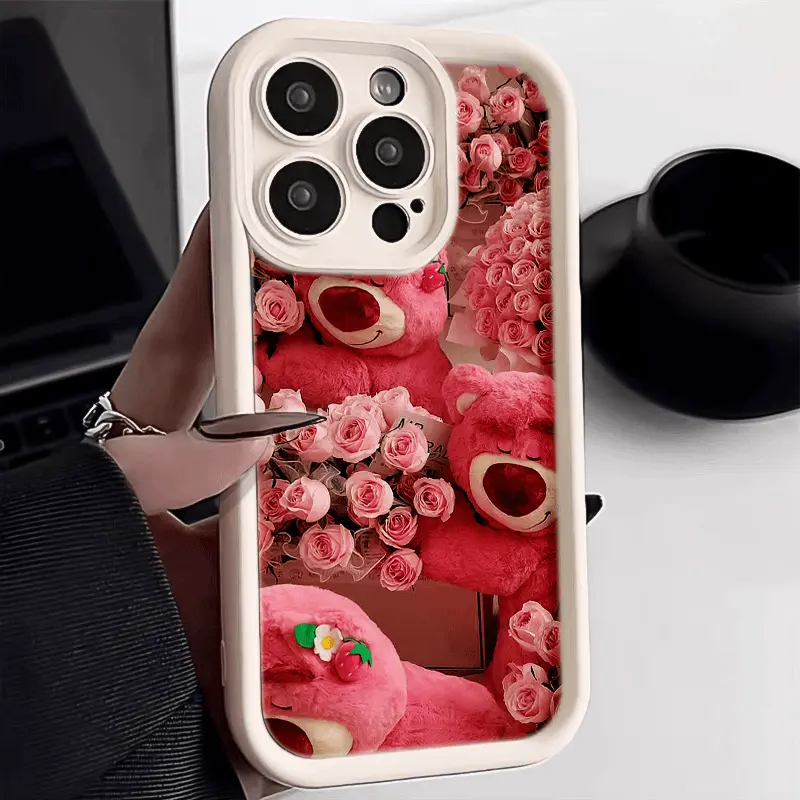 Phone Case for iPhone 11 12 X XR XS Max SE 7 plus 8 plus 13 14 15 Pro Max, Fashion Popular, Unique, INS Style Good Strawberry Bear Design Shockproof Silicone Case Cellphone Smartphone Protector Cover Protective Casing Protection