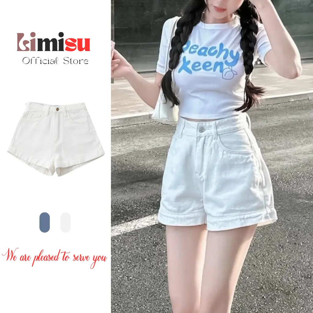 Quần short jean nữ ngắn lưng cao from chữ A Quần Short Bò Nữ Cạp Cao Ống Rộng