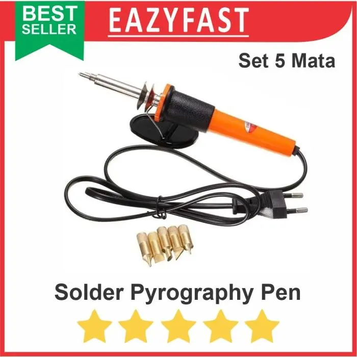 Solder Ukir Lukis Kayu Wood Carving Burning Pyrography Pen Set 5 Mata 0