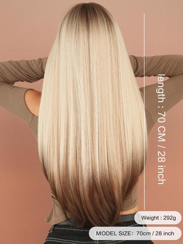28 Inch Long Mocha Brown Straight Wigs for Women, Gorgeous Fluffy Wigs with Bangs, Synthetic Full Machine Wigs for Party, Daily Use 9