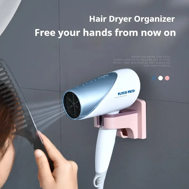 Space Saving Hair Dryer Holder Wall Mounted Organizer with Hooks Bathroom Organizer and Storage Rack