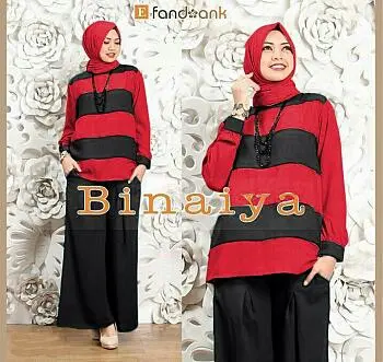 Stelan muslim set 3in1 Binaiya jersey Baju Celana Karet Kulot Setelan Panjang Lembut Fit Nyaman Melar 3