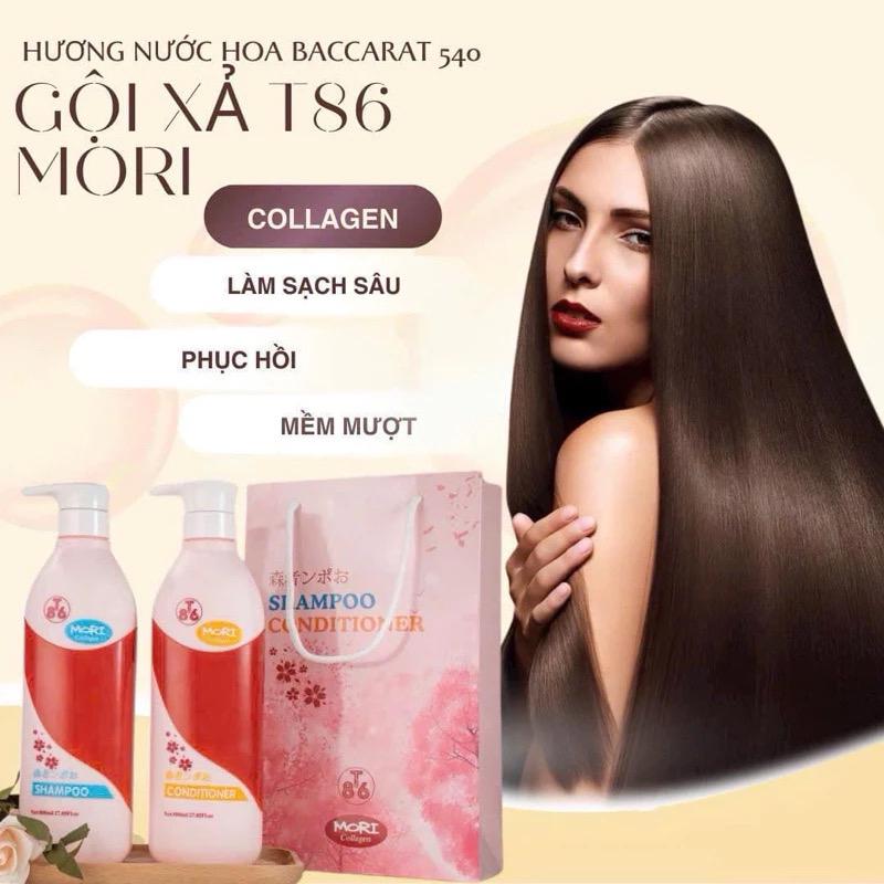 Product Introduction of Cặp dầu gội xả T86 MORI collagen 800ml giúp làm sạch tóc mềm mượt tóc giúp tóc chắc khoẻ 1