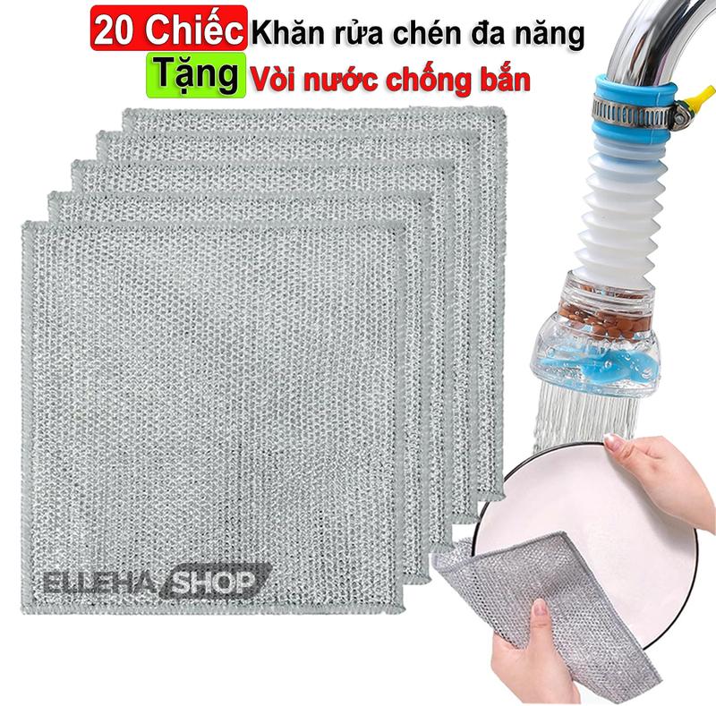 LOẠI 1 TẶNG VÒI NƯỚC Sét 20 Giẻ rửa chén dây kim loại tặng 1 vòi nước chống bắn xoay 360 khăn rửa chén cọ xoong nồi chén bát dung cụ rửa làm sạch bằng sợi thép không gỉ thân thiện với lớp chống dính và da tay Bọt Biển