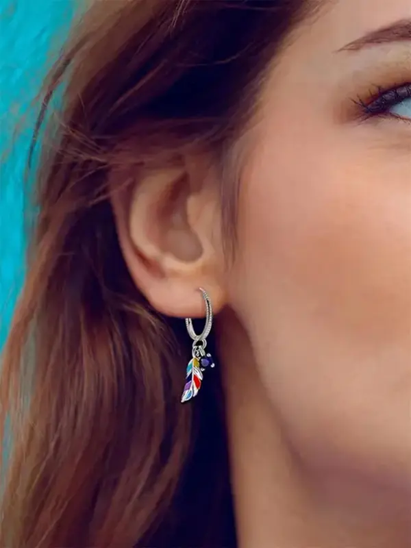 925 Sterling Silver Fashion Colorful Feather Design Earrings, Fashion Jewelry for Party, Daily Clothing Decor, Trendy All-match & Exquisite Jewelry for Gift 2