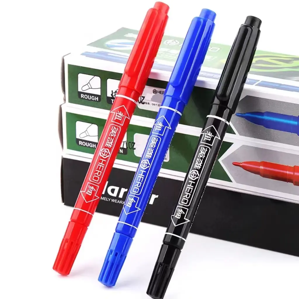 10pcs Marker Pen Small Double-Headed Marker Student Stationery Drawing Crosshair Pen Black Stroke Big Head Marker Note-Marking Pen