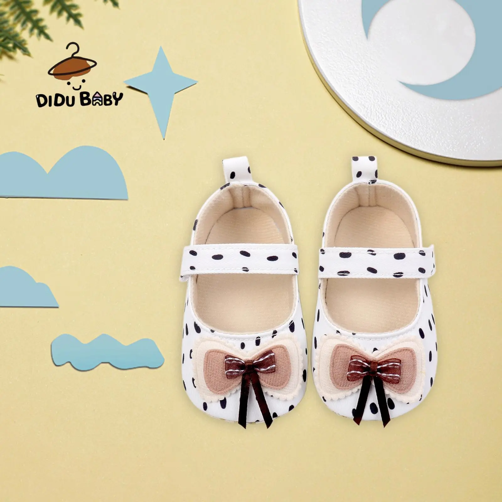 Baby Girls Mary Jane Flats Cute Bowknot Toddler Dress Shoes Hook and Loop Crib Shoes