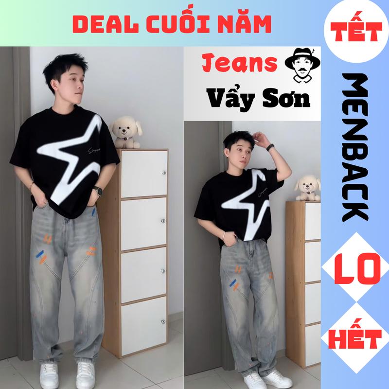 MENBACK - Quần Jean Vẩy Sơn Gân Nam Ống Suông Rộng Thời Trang Boy Phố Menswear Pants