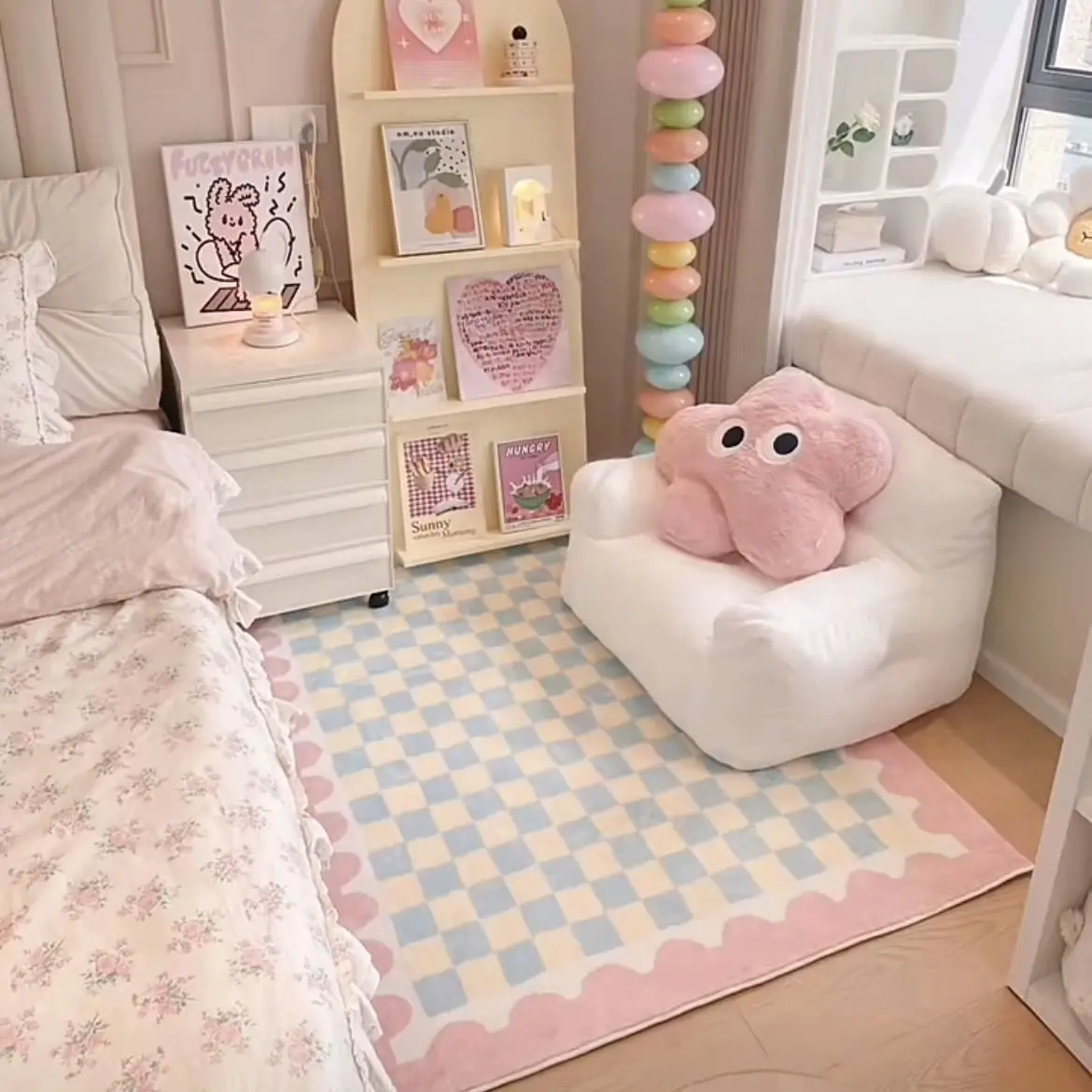 Thảm phòng khách Thảm trải sàn phòng ngủ Tấm thảm kẻ caro Cashmere cho nữ Sofa giường phòng ngủ Thảm trải sàn phòng ngủ dễ thương