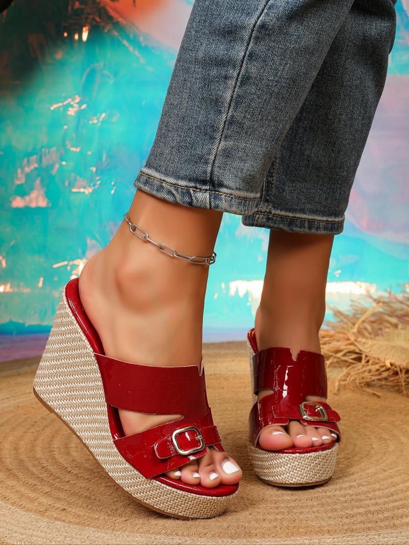 Product Introduction of Women's Fashionable Plain Color Wedge Sandals, Casual Versatile Platform Sandals, Summer Essential Footwear 5