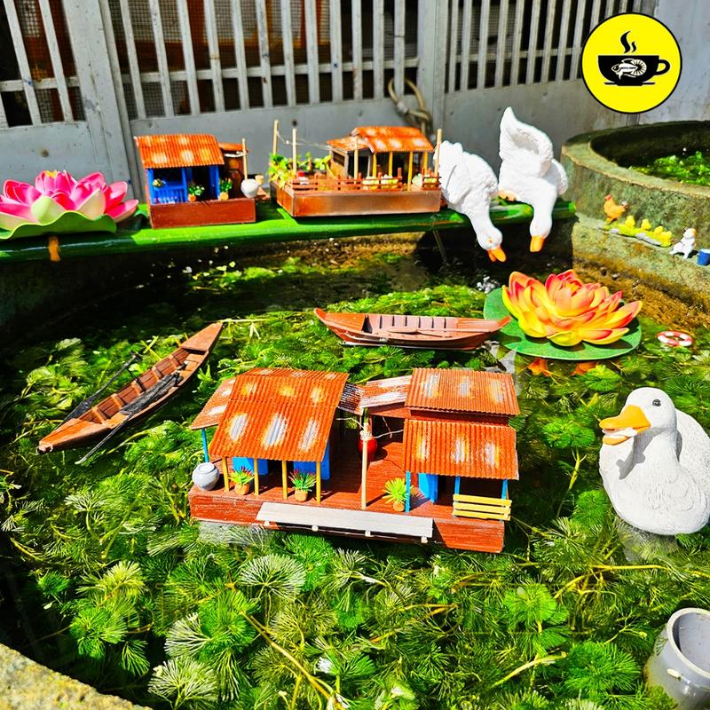 Mô Hình Nhà Bè Lớn Nổi Miền Tây [Có Đèn] sông nước quê hương Trang Trí Bể Cá, Bể Thủy Sinh Tiểu Cảnh non bộ