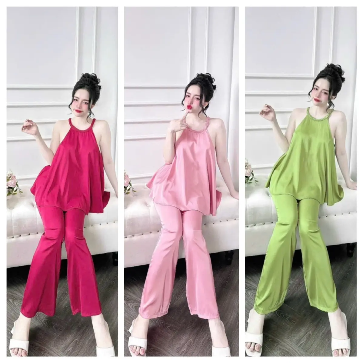 (YẾM QUẦN DÀI)Séc đồ bộ cổ yếm màu trơn viền bèo quần dài , chất vải lụa tơ tằm dành cho nữ! | BigBuy360 - bigbuy360.vn (YẾM QUẦN DÀI)Séc đồ bộ cổ yếm màu trơn viền bèo quần dài , chất vải lụa tơ tằm dành cho nữ! | BigBuy360 - bigbuy360.vn