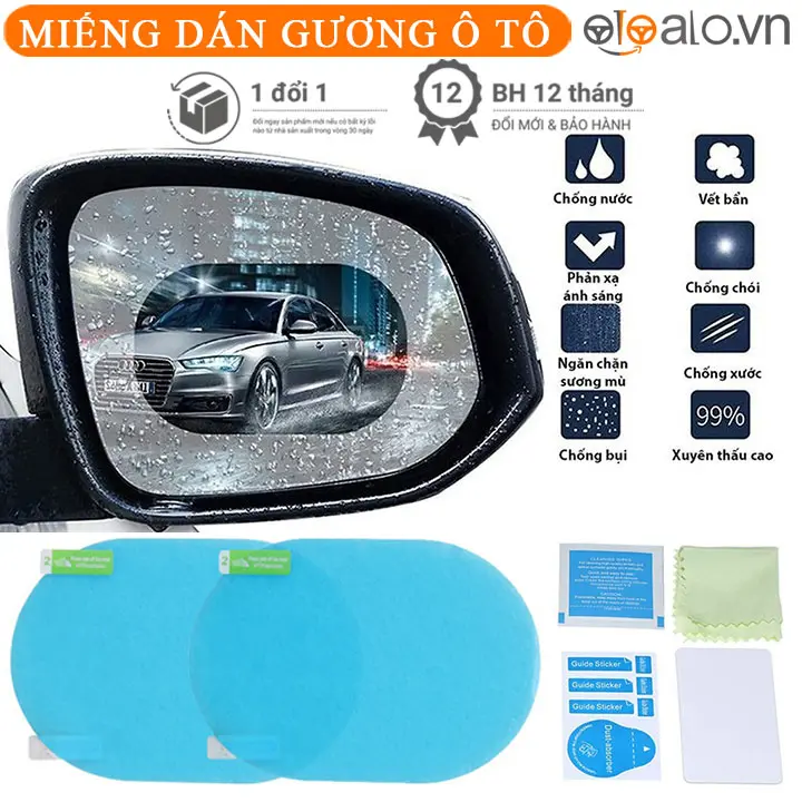Bộ 4 miếng dán gương kính ô tô xe hơi chống bám nước CAO CẤP - OTOALO