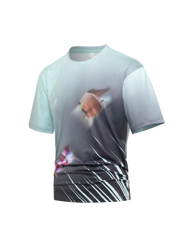 Men's Colorblock Argyle Print Short Sleeve Tee, Regular Fit Casual Sporty Round Neck T-shirt for Summer, Men's Top for Outdoor Workout Running 4