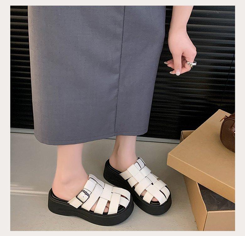 Product Introduction of Thick Sole Closed Toe Woven Half Slippers for Women 2025 Summer New Comfortable Lightweight Slip-On Casual One-Word Slippers 12