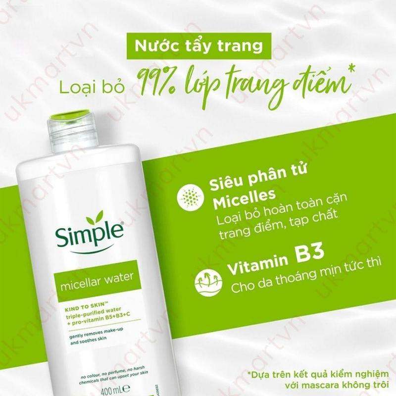 Product Introduction of Nước tẩy trang Simple Kind To Kind Micellar Cleansing Water cho da nhạy cảm - Tẩy trang Simple 67