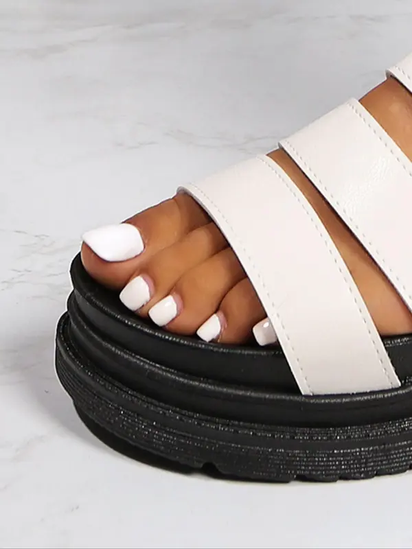 Women's Fashionable Solid Color Platform Sandals, Casual Comfortable Buckle Sandals for Summer, Lightweight Breathable Shoes for Daily Wear, Girl 7