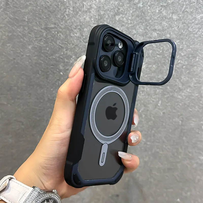 Ốp Điện Thoại Từ Tính Áo Giáp Màu Tương Phản, Thiết Kế Sang Trọng, Tương Thích Với iPhone 16, 15, 14, 13, 12, Pro Max Và 11, Có Giá Đỡ Ống Kính Gấp Gọn, Ốp Lưng Magsafe 8