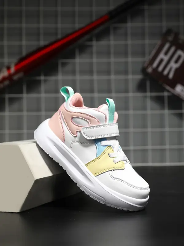 Kid's Casual Colorblock Lace Up Front PU Leather Sneakers, Comfortable Sports Shoes, Fashion Sports Sneakers For Boys & Girls 2
