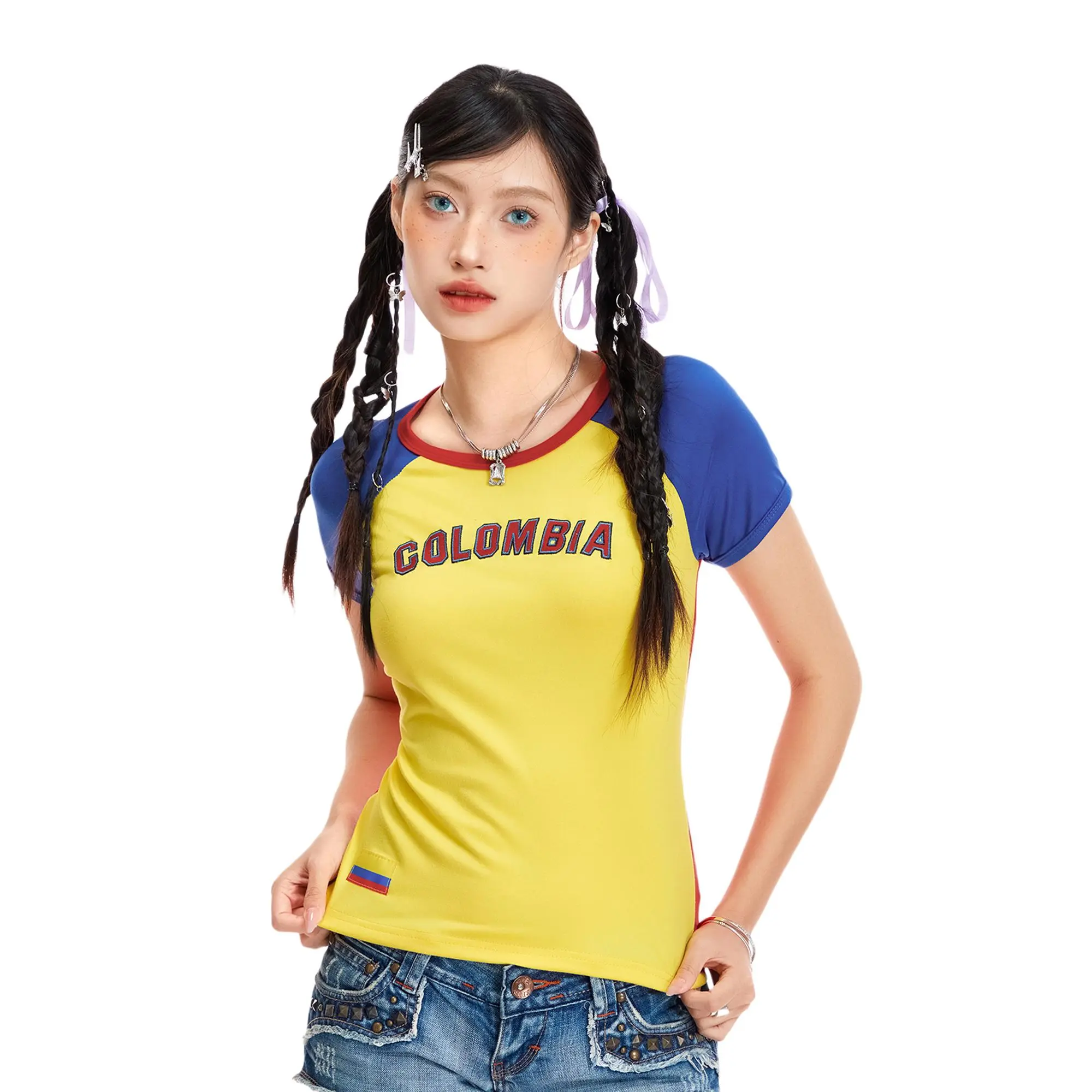 Gothic Baby Tee Streetwear Women Letter Embroidery Punk Grunge Splicing T-shirt Y2k Clothes Aesthetic Cute E girl Slim Crop Top