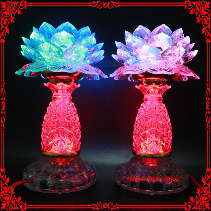 Bộ 2 Cây đèn thờ hoa Sen thờ cúng gia tiên, thần phật, Đèn LED Tự Động Đổi Màu Cao 20cm dendecor