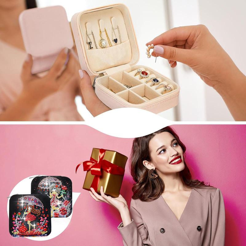 Product Introduction of Cartoon Pattern DIY Diamond Arts Colorful Painting Storage Box, Portable PU Leather Jewelry Box, Ring Necklace Bracelet Storage Box 8