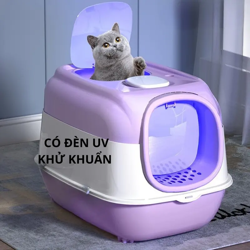 NHÀ VỆ SINH TRÒN CÓ ĐÈN KHỬ KHUẨN BẰNG TIA UV CHO MÈO, NHÀ VỆ SINH CỠ LỚN CHỐNG VĂNG CÁT (KO KÈM PIN) 3