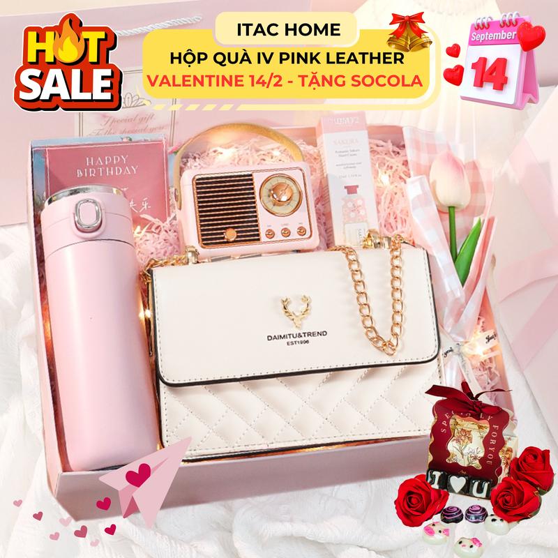 ( Quà Valentine 14/2, Tặng Kèm Socola ) Quà Túi Xách IV Pink Leather Hộp Quà Túi  Xách Đeo Chéo Nữ Xinh Xắn Thay Lời Yêu Thương Tặng Vợ, Ny, Bạn Gái  Sang Trọng Tinh Tế quý hơn bạc vàng ,hm tag tuixinh  giare Da Bag