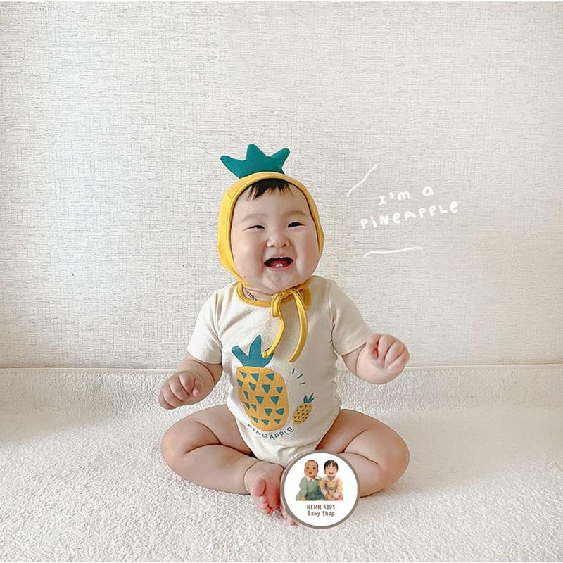 Quần Áo Trẻ Em, Body Chip Quả Dứa Chất Cotton Có Kèm Mũ Thời Trang Mùa Hè Phong Cách Hàn Quốc 2024