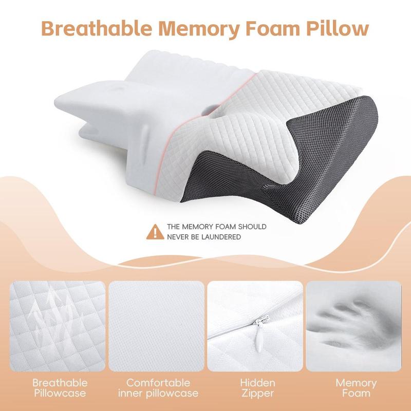 Memory Foam Neck Pillow, 1 Count Comfortable & Breathable Neck Pillow, Sleeping Pillow for Side Sleeping, Back Sleeping, Memory Pillow,  Room Accessories 3