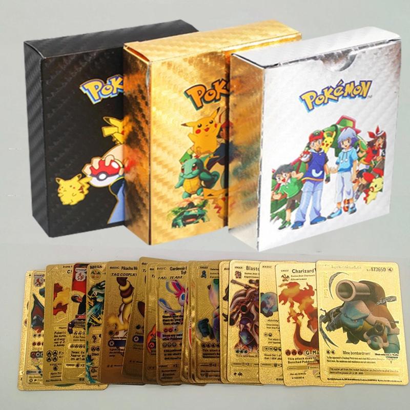 Bộ Bài Pokemon 55 CÁI Thẻ Vàng Kim Loại Vmax GX Thẻ Năng Lượng Charizard Pikachu Bộ Sưu Tập Hiếm Huấn Luyện Viên Chiến Đấu