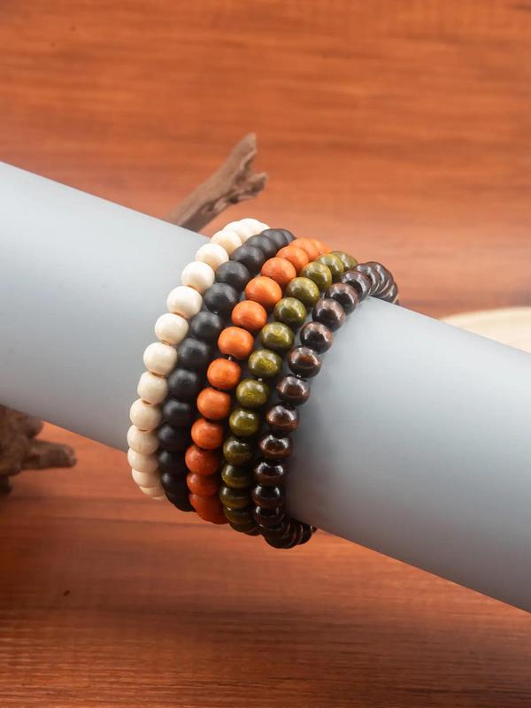 5pcs/set Simple Wooden Beaded Bracelet, Casual All-match Trendy Bracelet Jewelry for Daily Wear, Casual Fashion Bracelets for Men & Women, Gifts for Wife 4