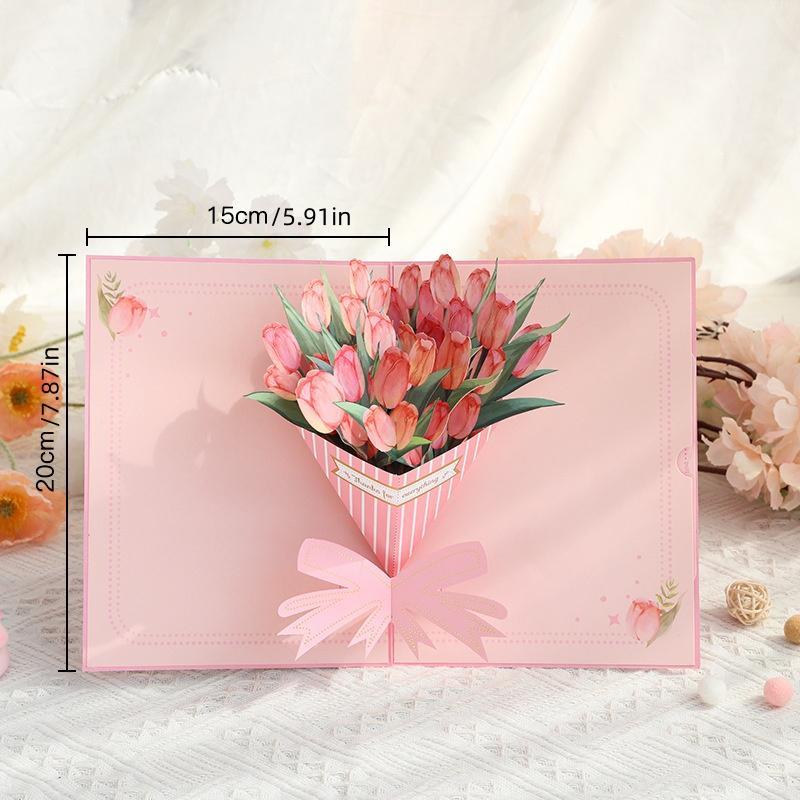 3D Tulip Pop-Up Card, 1 Count Creative Flower Design Greeting Card with Envelope, Birthday Gift for Mom, Mother's Day Gift 1