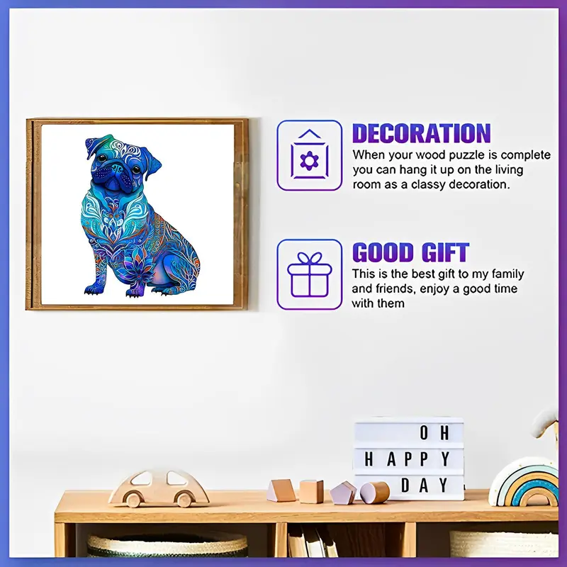 Dog Pattern Wooden Jigsaw Puzzle, 1 Set Irregular Animal Shape Learning Puzzle, Creative Birthday and Holiday Gift Options 3