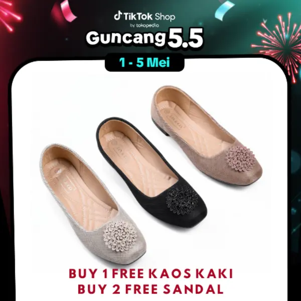 Lin&Co (BELI 1 DAPAT KAOS KAKI | BELI 2 DAPAT SENDAL)  Emma Flatshoes Wanita Anti Slip Model Terbaru Untuk Kerja, Kuliah dan Harian H-362
