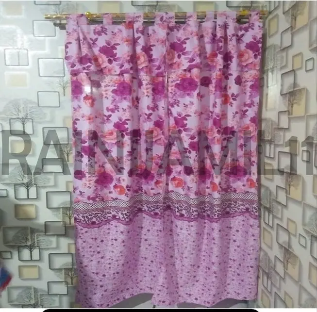 Gorden hordeng shaby poni model tali gantung Katun penutup jendela estetik Merah Ungu 2