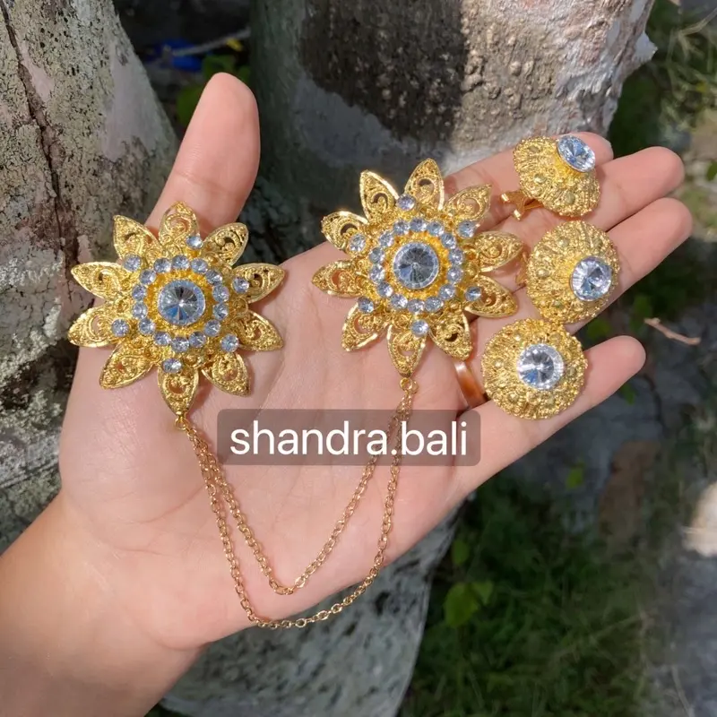 Set Bros Kancing Peniti Kenanga Polos Bulat Aksesoris Perhiasan Baju Adat Kebaya Wedding Alpaka Bali 2