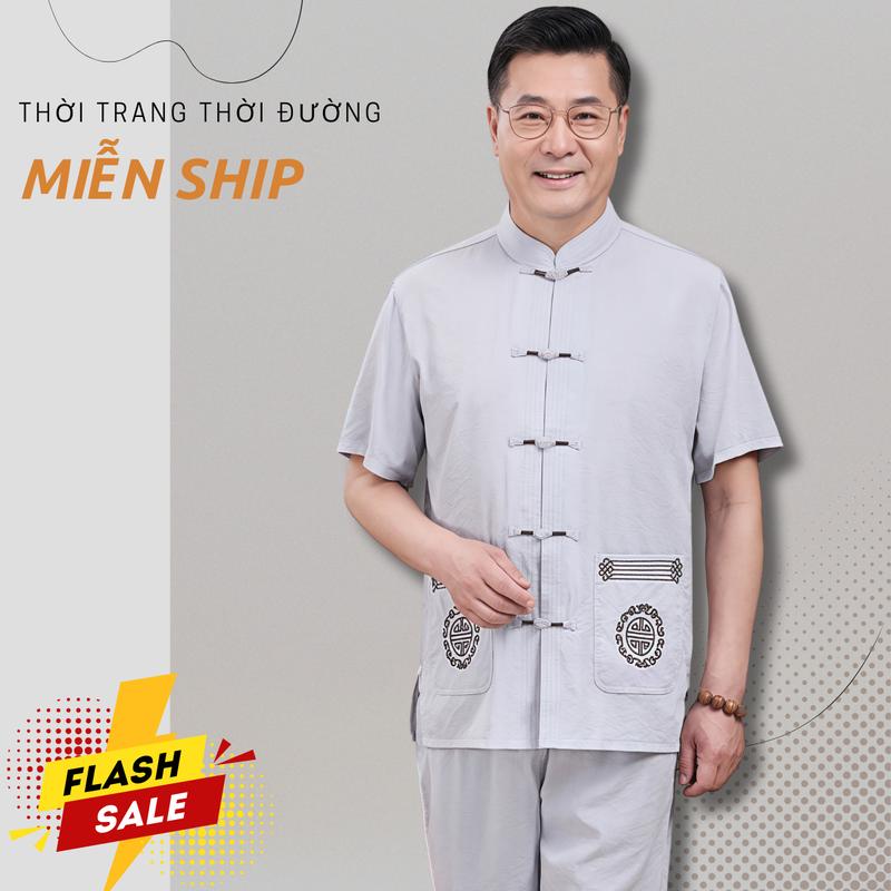 B4 HOT giá rẻ Bộ quần áo đũi hè nam trung niên Menswear Pants Sơ Mi