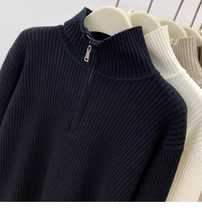 Product Introduction of 200 Wearable plus Size Polo Top Women's Autumn and Winter Half-High Collar Half-Open Zipper Sweater Loose Slimming Sweater Fashion 25