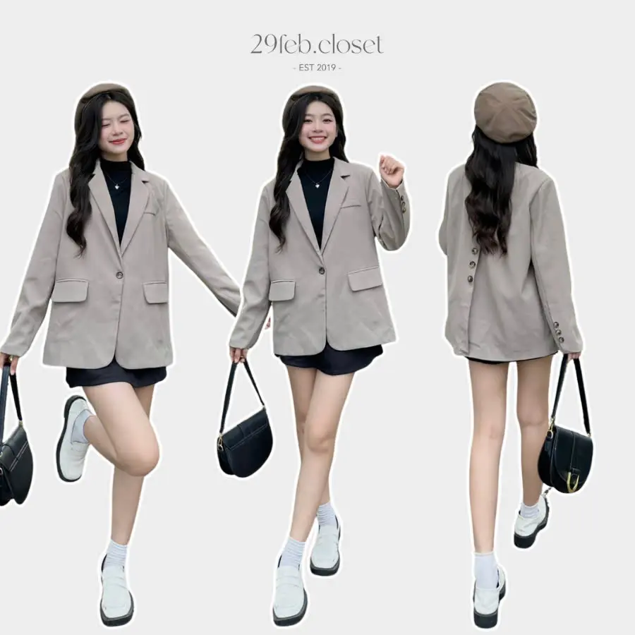 Áo khoác blazer nữ 1 khuy freesize 29feb.closet khuy lưng thời trang thu đông - A318 Top Kem