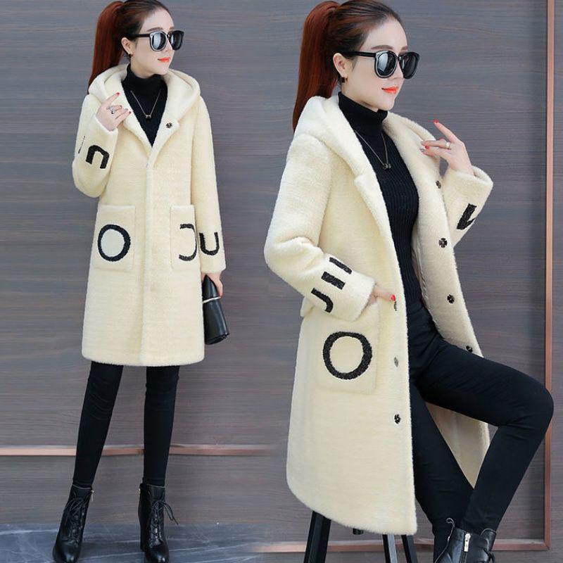 Áo Hoodie Dài Tay Phong Cách Hàn Quốc, Cho Mùa Thu / Đông Của Mẹ, Áo Khoác Lông Cừu Giả, Cỡ Trung Bình Đến Dài, Áo Cardigan In Hình Thời Trang, Áo Khoác Lớn 3