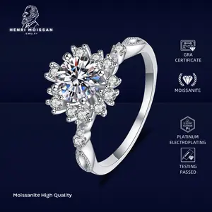 OS5-MR38 Cincin Wanita Moissanite 0.6, 1 dan 2 Carat Henri Moissan Star Permata 5 Layer Platinum Sertifikat GRA Asli Garansi 1 Tahun Berkualitas Tinggi High Quality Anti Luntur Karat Berubah Warna Aksesoris Cincin Nikah VVS1 Elegan Free Box