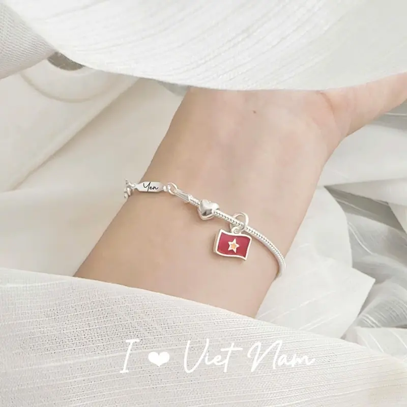 Vòng tay lá cờ Việt Nam cờ đỏ sao vàng lắc tay bạc 925 Lolie Accessories vòng tay  charm charm  cờ tổ quốc charm  bạc 0