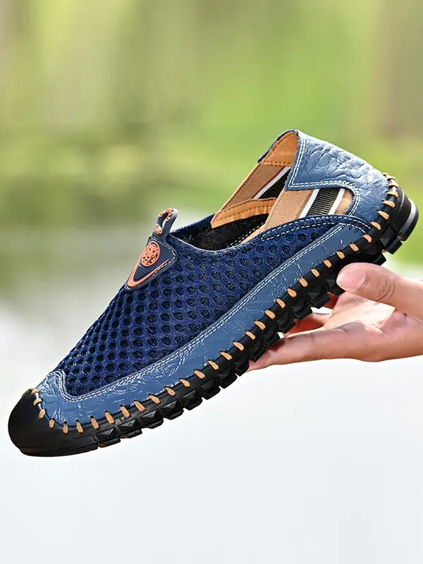 CLOHOO Men's Sporty Patchwork Low Top Slip on Mesh Pu Leather Sneakers, Casual Comfortable Breathable Rubber Sole Shoes, Fashionable Sneakers for Daily Wear Vacation 1