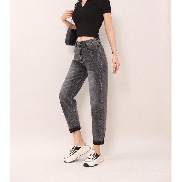 Quần jean Baggy trơn cạp cao thời trang.chất vải bò dày mềm cao cấp không co giãn Có Túi 2