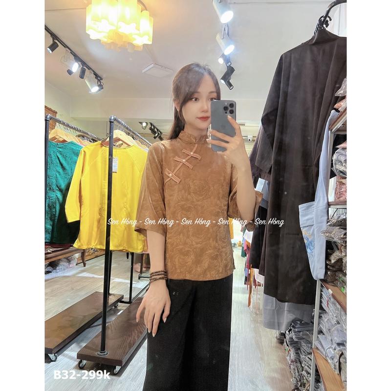 ĐỒ LAM ĐI CHÙA LỤA GẤM XINH # quần áo đi lễ đi chơi # pháp phục nữ vải lụa mềm nhẹ cổ tàu cúc chéo truyền thống B32 6