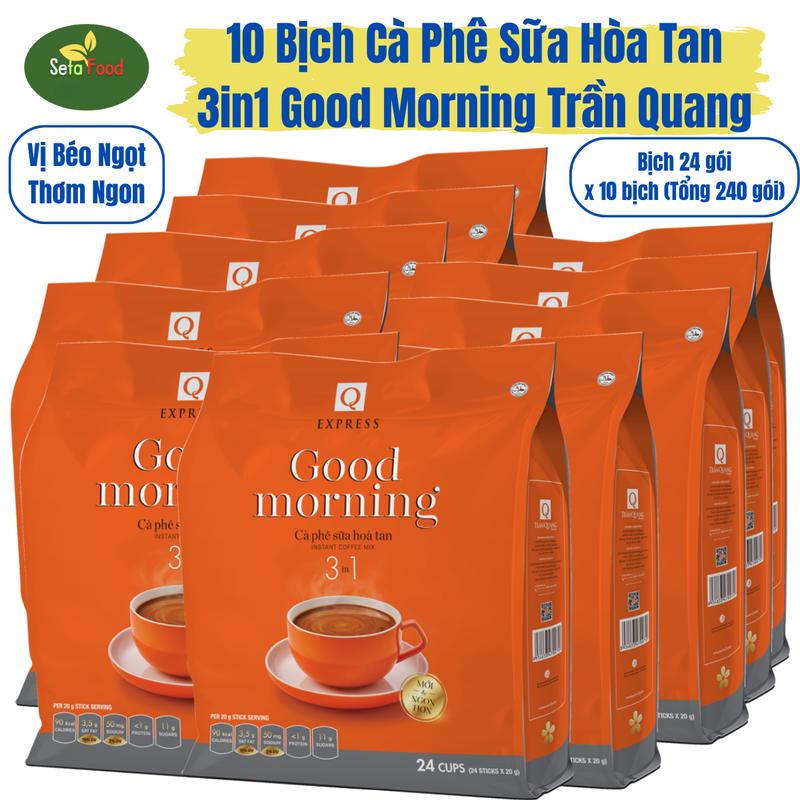10 Bịch Cà Phê Sữa Hòa Tan 3in1 Good Morning Trần Quang 24 gói (Tổng 240 gói) Coffee Vị Chua cf 1 milk