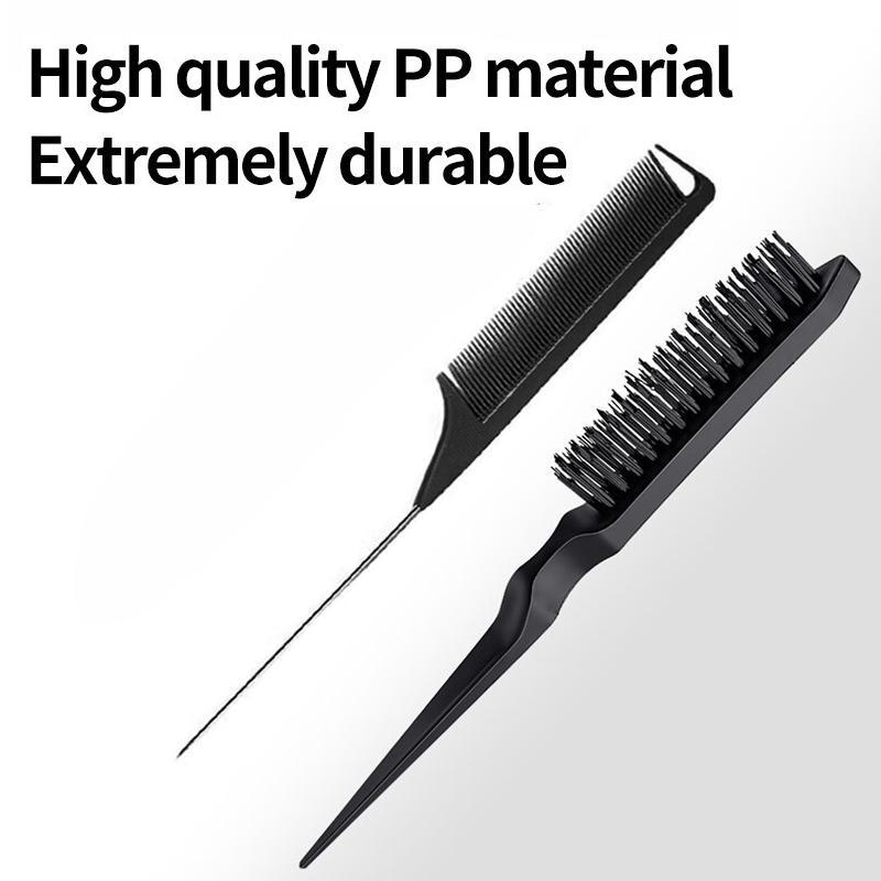 2pcs Comb Set, Pointy Tail Fine Tooth Comb And Bristle Fluffy Styling Comb with Anti Slip Handle Set, Hairdressing Comb For Women 3