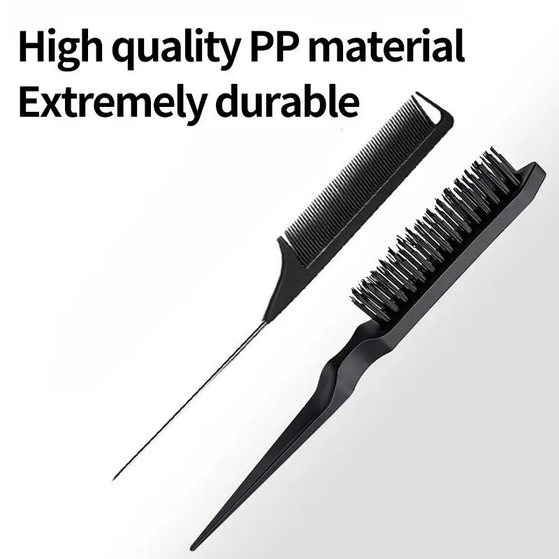 2pcs Comb Set, Pointy Tail Fine Tooth Comb And Bristle Fluffy Styling Comb with Anti Slip Handle Set, Hairdressing Comb For Women 3