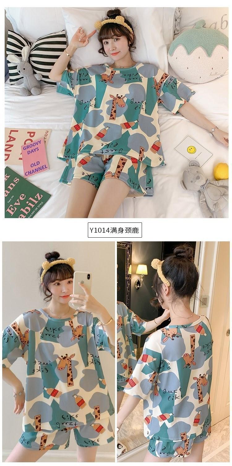 Product Introduction of M-XXL Pajamas Women's Summer Short Sleeve plus Size Thin Cute Shorts Loose Suitable for Daily Wear Homewear Suit 8